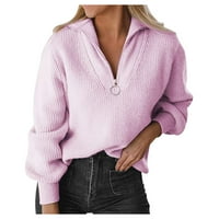 Ženski džemper za jesenje prevelizirani zimski pulover V izrez dugih rukava s pola zip-a