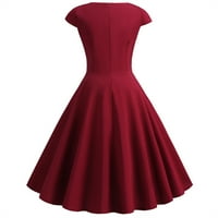 Ljetne haljine za žene kratki rukav čvrsta labava duljina koljena A-Line V-izrez haljina vina s