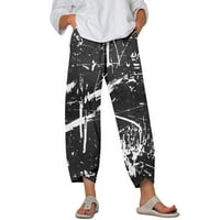 OCIVIESR Udobne pantalone za žene široke noge Capris Žene Ljetne obrezirane hlače Plaža Elastična struka