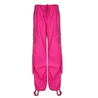 wendunide casual pantalone za žene Ženske teretne hlače Labavi pantalone sa niskim strukom Široka noga Baggy sa džepovima Srednja odjeća Punk Hot Pink