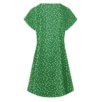 Haljine za žene Ljetne casual haljina polka točkice V-izrez kratki rukav A-line haljina duljine koljena labave haljine zelene m