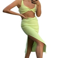Calsunbaby Ljetna ženska haljina set dame Solid Boja nisko rezana kratka kamisole dugi paket hip suknje