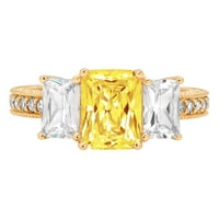 3. CT Sjajni smaragdni rez Clenilirani dijamant 18k žuti zlatni pasijans sa akcentima Trobotan prsten