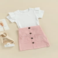 Little Girls Outfit, Slatko stil bijela čipkalice s rukavima kratkih rukava okrugli ovratnici + ružičasti