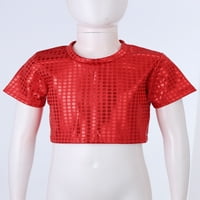 Iiniim Kids Girls s kratkim rukavima sjajne plesne majice Dječaci usjev za moderne leotarde kostim 2- crvena 9-10