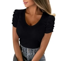 Baccocp top za žene tuničke vrhove za žene ljetni trendy Solic Comfy majica V izrez Casual T majice