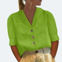 Ženski vrhovi Ženska modna casual Solid Color V Gumb Slobodna majica kratkih rukava Top XL