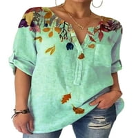 Glonme Dame Tops V izrez košulja cvjetna bluza za bluzu na plaži modne majice Labava rukavu tunička