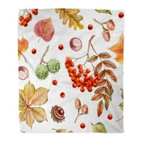 Flannel baca pokrivaće akvarel jesenjih lišća oraha i bobice cvjetni rowan meka za kauč na krevet i kauč