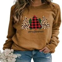 Avamo dame labavi fit božićni pulover Crew Crt Baggy dukserice Žensko stablo Ispiši bluzu teretane Khaki