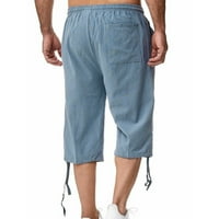 Teretne hlače za muškarce muške ležerne pamučne posteljine pantalone elastične čipke gore plaže kratke
