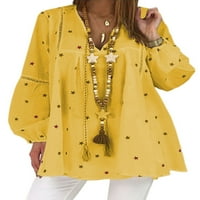 HAITE Women vrhovi bluza s dugim rukavima V izrez majice Dame Tunika košulja Star Print Yellow 5XL
