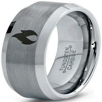 Tungsten Hot Fire Flame Emblem Band prsten za muškarce Žene Udobnost Fit Grey Step Bevel Edge brušeno polirano