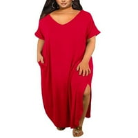 Avamo dame Ljeto Maxi haljine V izrez Sundress Plus veličina duge haljine žene kaftan plaža crvena 2xl