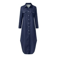 Ljetne haljine Maxi rever gumb Sjet majica Maxi haljina plus veličine Navy xxl