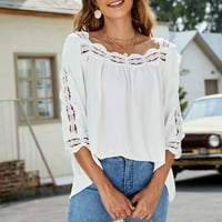 Ženska ljetna majica casual okrugla vrhova vrata modna čipka uboda kvadratni ovratnik labavi bluza s