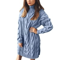 Wozhidaoke haljina za žene Women Wasuatumne i zimske pletene pulover labav pulover pletene džemper dress plavi xl