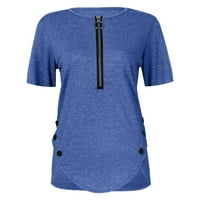 Ženski vrhovi V-izrez žene četvrtine zatvarača, ležerne majice Skraćeno rukav ljetni plavi 4xl
