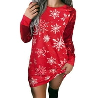 Dame Jesenski zimski božićni pjenušava boja blok snježna pahuljica, haljina s dugim rukavima ženska