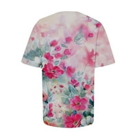 Majica Caveitl Womans, ženska modna casual plus veličina labavi ispis Okrugli vrat majica vrhovi vruće ružičaste, xxxxxl