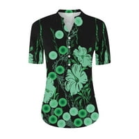 Bazyrey ženski kratki rukav na vrhu Henley kamuflažne bluze modne labave tuničke košulje zelene s