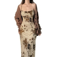 Žene Y2K Cvjetni špagetni remen dugi haljina Bodycon bez rukava bez rukava s niskim rezom Camis haljina
