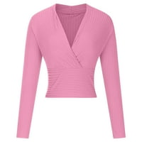 HFYIHGF Ženski seksi omotač V-izrez u obliku džemper s dugim rukavima slim fit rebrasti pleteni vrhovi