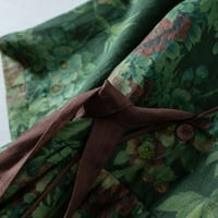 Žene plus veličina Ženska vintage kardigan čipkasti pamuk i posteljina print V-izrez kratkih rukava haljina zelena