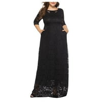Ljetne haljine za žene modni okrugli izrez za lakiranje čvrstih omotača maxi čipke ženske haljine crne