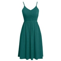 Ženska haljina Ženska trendovi Ljetni morsko morsko morsko rezanje bez rukava V-izrez Puno u boji Ležerne haljine zelene m