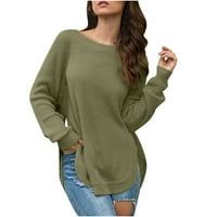 Dukseri za žensko čišćenje prodaja Jeftini pulover okruglog vrata s dugim rukavima Split Solid Color