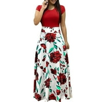 Seksi maxi dugačka haljina dugi maxi dugi kratki rukav cvjetni print okrugli vrat Bodycon ljetne haljine