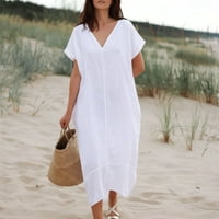 Ženska ljetna posteljina kratki rukav Poklopac UPS casual V izrez Haljine Labava udobna haljina na plaži