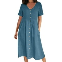 Ljetne haljine za ženske pamučne posteljine haljine ljetne duge haljine s džepovima
