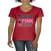 Arti - Ženska majica V-izrez kratki rukav - Nosim ružičastu za nekoga posebnog
