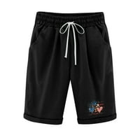 4. jula Ženska kratke hlače Neovisnost Print Capri kratke hlače Crni XL