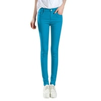 IOPQO Ženske hlače Ženske traperice Žene Visoko uspon moda Jean Classic Solid Boja gležnjače Jeans casual