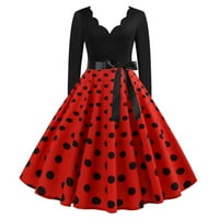 PBNBP Vintage čajne haljine za žene 1950-ih Polka tački struk kaiš dugih rukava V VRAT Retro Swing Prom