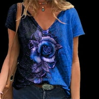 Ženski ljetni V-izrez kontrast Dizajn za ispis kratkih rukava majica Plus size cvjetni ispisani bluze