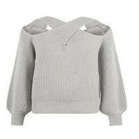 Kelajuan ženski hladni džemperi na hladnom ramenu, dugih rukava Čvrsta cross cross halter pletene pulovere