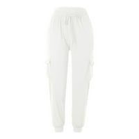 Slatke hlače za žene Trendi ženske modne čvrste labave ležerne džepne vučne hlače bijele l