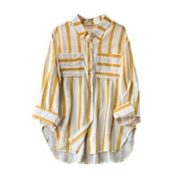 Štednja plus size za žene Leisure Ljeto Srednje dužine Vertikalna prugasta multi-obojena košulja, žuta