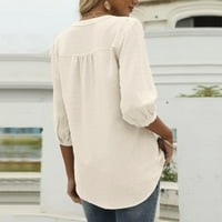 Gyouwnll T majice za žene Ženske jacquard pom Ljeto TOW majica Casual Bulf Sleeve gumb V izrez Tunika