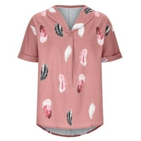 Ženska plus veličina labavo dugme dole rever bluza za bluze V izrez bluza Ležerne tuničke perjehne pero, ljetni trendy kratki rukav ružičasti m