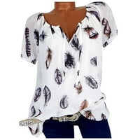 Ženski bluze Žene Ljeto Ležerne prilike, tiskani V-izrez kratki rukav T-majica Bijela XXL
