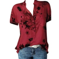 Carmen Women za ispis džep plus veličina bluza s kratkim rukavima Jednostavna gornja majica, crvena,