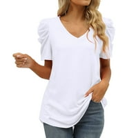 Puawkoer žene Ljeto TOP majica V izrez Casual majica kratki rukav Top labava elegantna majica Solid
