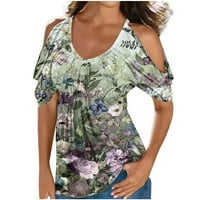 Plus veličine za žene casual ljeto kratki rukav Boho cvjetni tucijski tunici bluza elastični struk hladne