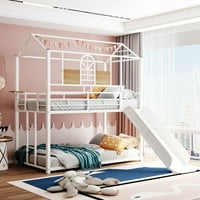 Nestfair Twin preko dvostrukih metalnih kreveta s krevetom s klizačem bijelom bojom