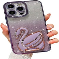 Kompatibilan za iPhone Pro ma-sa štandom, Bling Swan Swan Switden štand, Slatka 6D postolje Glitter Telefon za telefon za žene Djevojke mekani TPU Potporni poklopac - plava